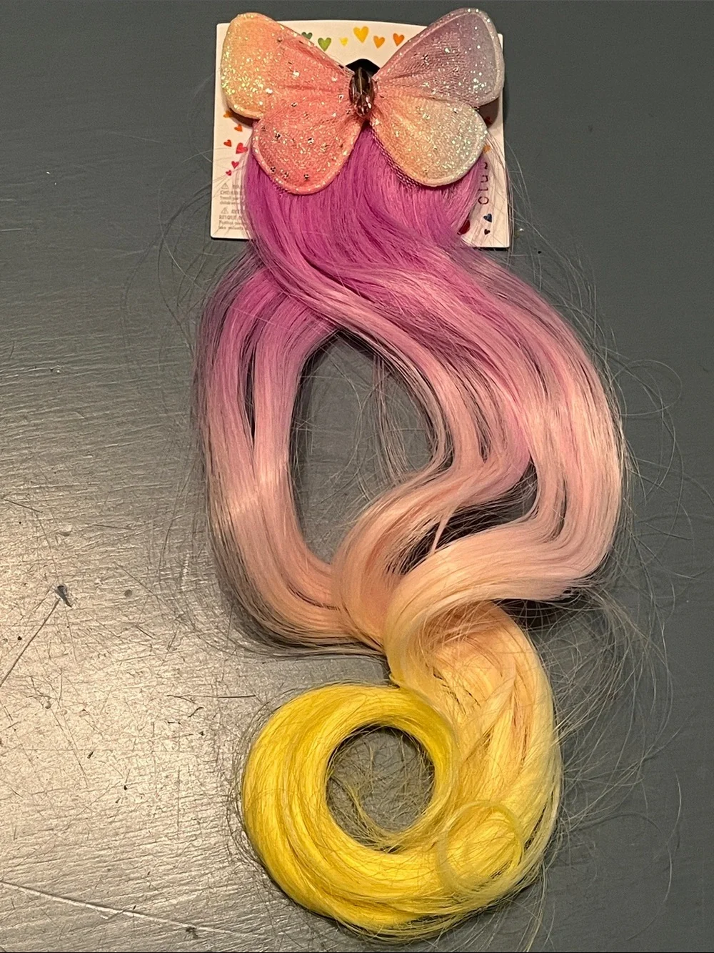 NEW Claire's Butterfly Hair Extension Clip Pink Purple Peach Yellow Ombre